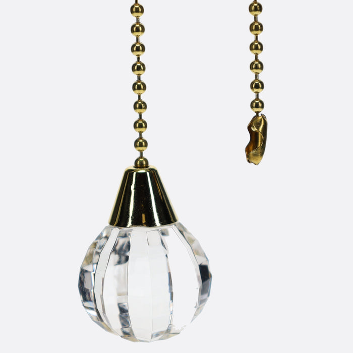 19" Length Brass Pull Chain Clear Glass Pumpkin Shaped Ball Pendant (15003)