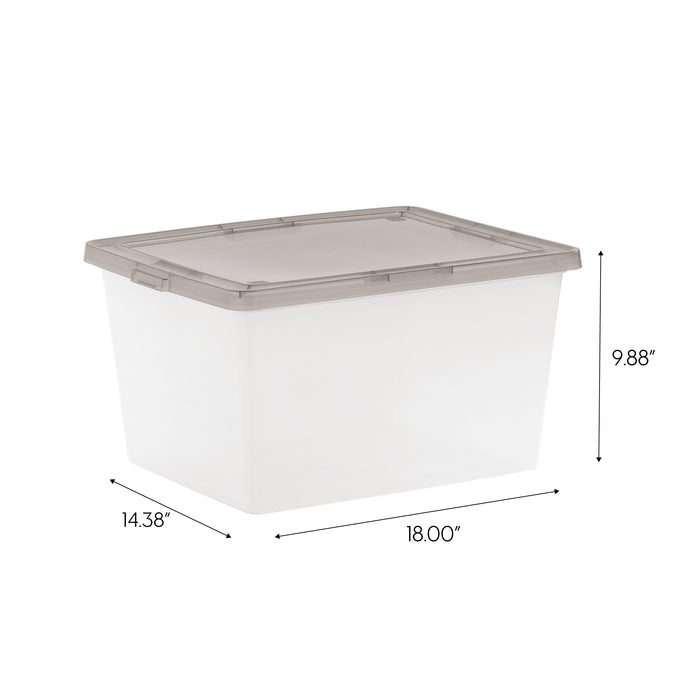 24.5 Qt. Stackable Box, Plastic Storage Bins with Lids, Clear, Gray Lid, Set of 6 - IRIS USA, Inc.