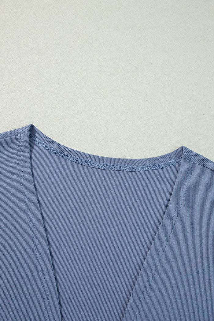 Ashleigh Blue Solid Color Rib Knit Open Front Tunic Cardigan 🇨🇳