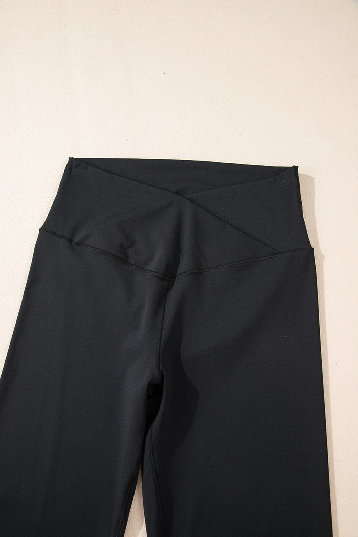 Black V Shape High Waist Flared Leggings 🇨🇳