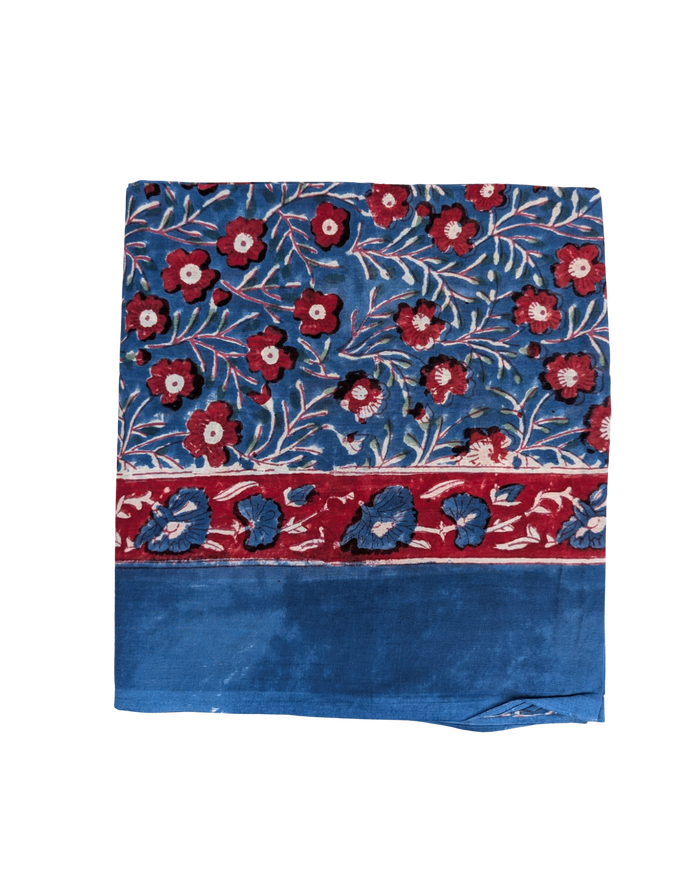 Blue & Red Floral Block Print Cotton Sarong Scarf - Precious Sparkle