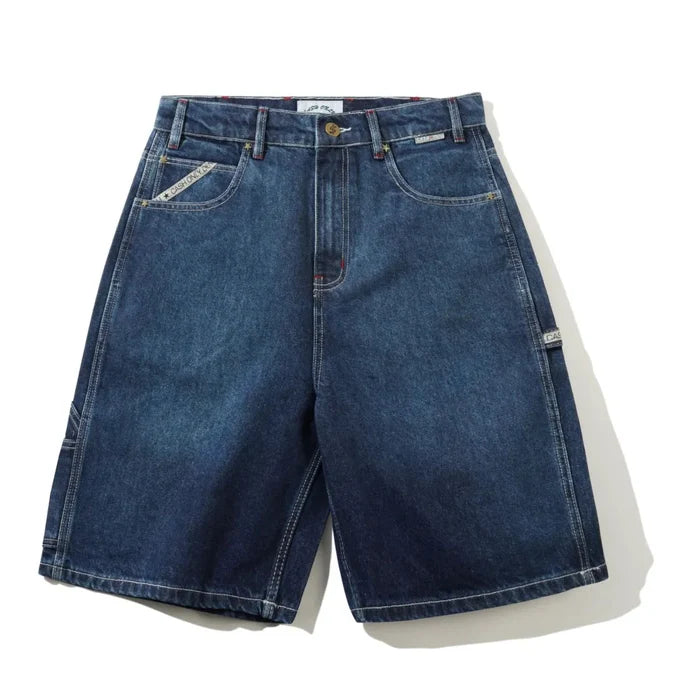 Cash Only Company Denim Shorts Washed Slub Blue
