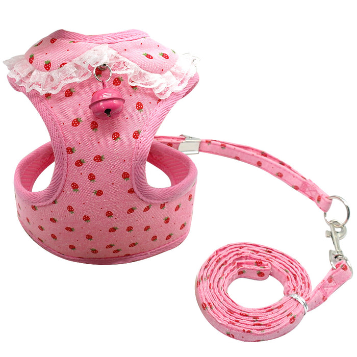 Chest harness pink bell dog leash small dog dog harness 🇨🇳