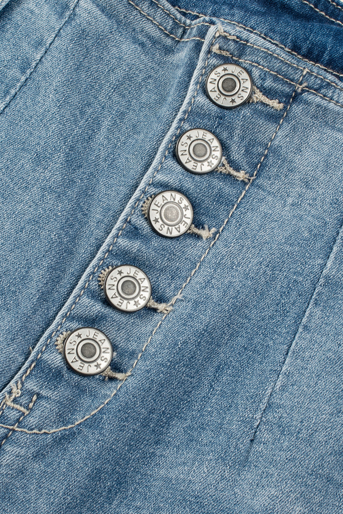Dusk Blue Multi Buttons Medium Wash Straight Loose Leg Jeans 🇨🇳