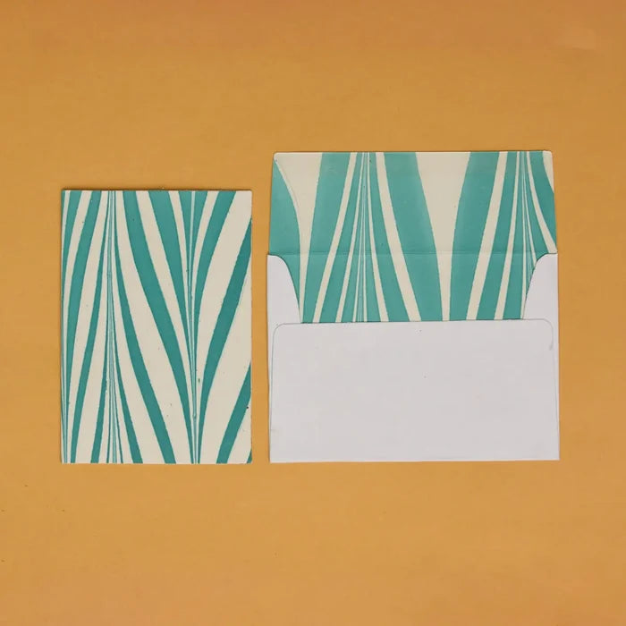Hand Marbled Greeting Card - Candy Stripes Turquoise - Precious Sparkle