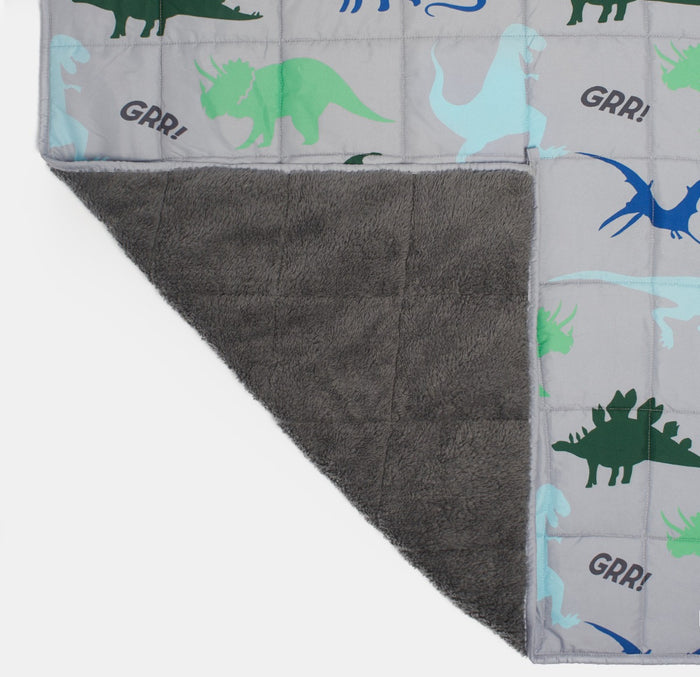 Kids Teddy Fleece Dinosaur Weighted Blanket, Grey - 3kg 🇬🇧