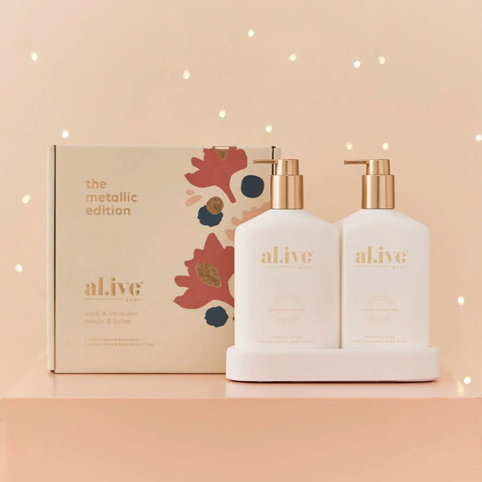 al.ive body Mango & Lychee - Hand & Body Wash/Lotion Duo - Nudie Glow Metallic Christmas Duo