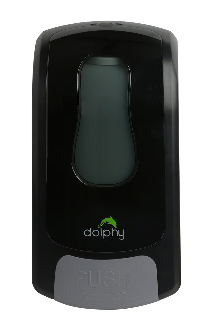 Manual soap and sanitiser spray dispenser in black, 1 litre wall-mounted unit