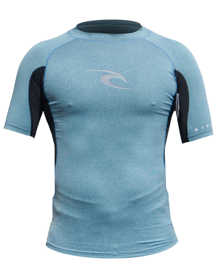 Rip Curl Mens Waves Short Sleeve Uv Rash Vest - Blue Marle