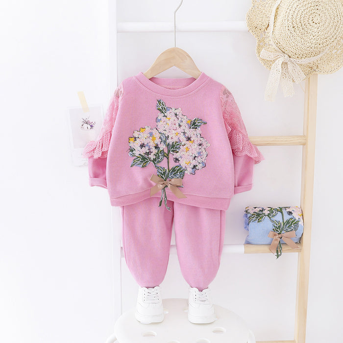 Spring And Autumn Girls' Clothing Baby Embroidered Lace Two Piece Set 🇨🇳