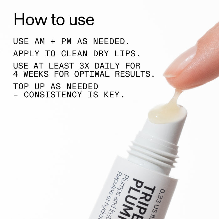 Lip balm with text on how to use it, close-up of lip balm with applicator.
