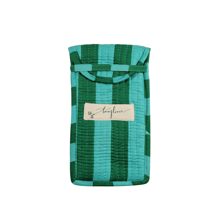 TwinflowerGreen & Aqua Striped Print Quilted Glasses Case - Precious Sparkle