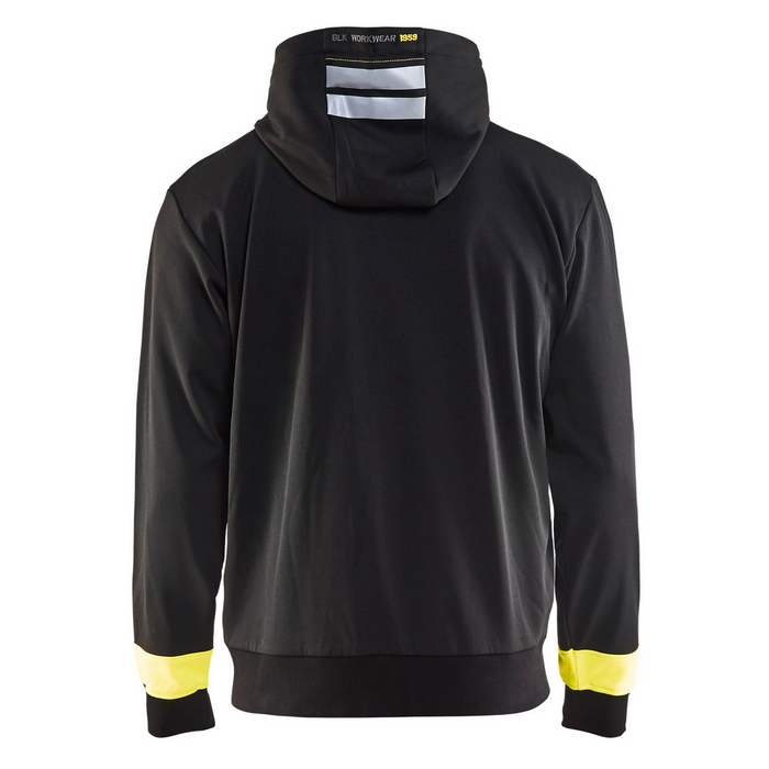 VISIBILITY HOODED ZIP FRONT SWEATSHIRT - 9933-Black/Hi-Vis Yellow | Blaklader 49582526