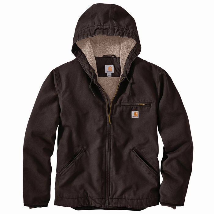 WASHED DUCK SHERPA LINED HOODED JACKET - DKB-Dark Brown | Carhartt 104392