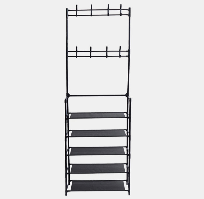 16 Hook Garment Rack with Shelving - Black 🇬🇧