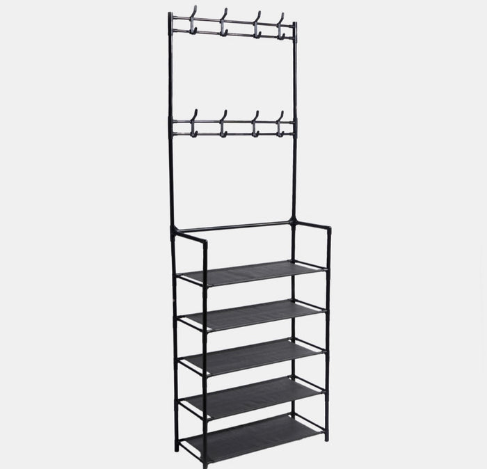 16 Hook Garment Rack with Shelving - Black 🇬🇧