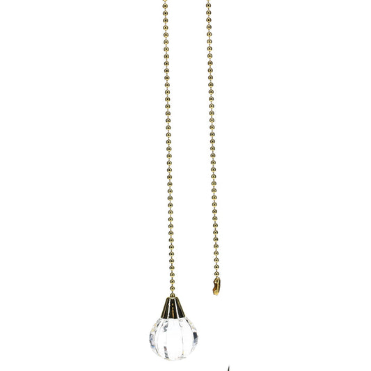 19" Length Brass Pull Chain Clear Glass Pumpkin Shaped Ball Pendant (15003)