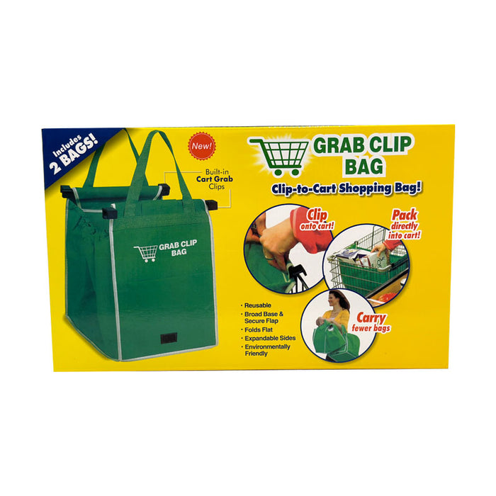 2 pcs Supermarket Shopping Bag Trolley Foldable Reusable Grocery Grab Clips Bag 🇬🇧