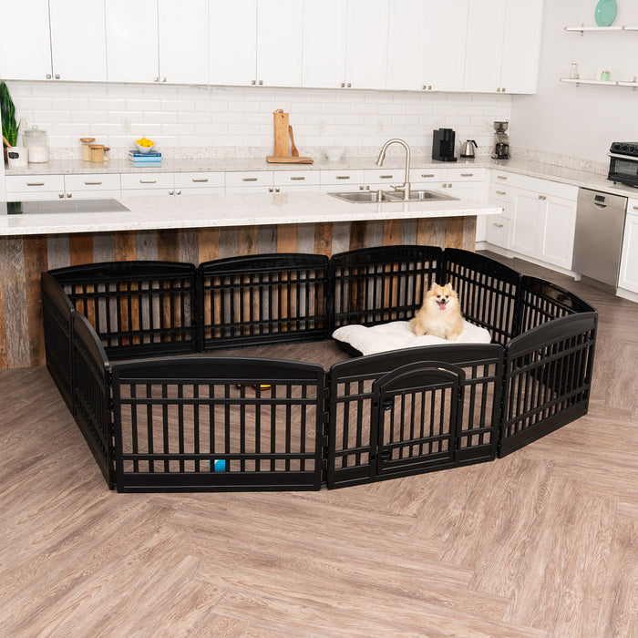 24" 10 Panel Exercise Pet Playpen with Door for Dog, Black - IRIS USA, Inc.