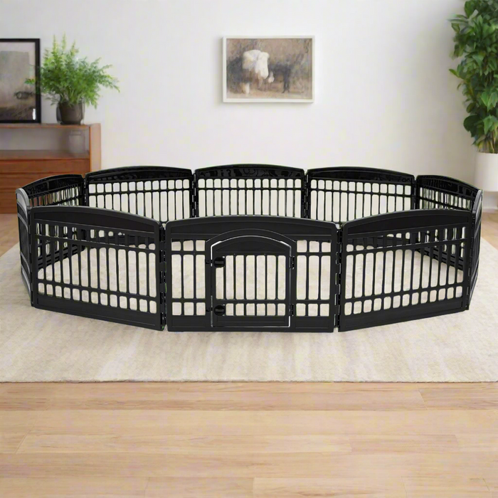 24" 10 Panel Exercise Pet Playpen with Door for Dog, Black - IRIS USA