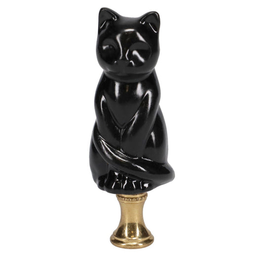 3-1/4" Tall Brass Finial Cat, Ceramic Black, 1/4-27F Tap (15127B)