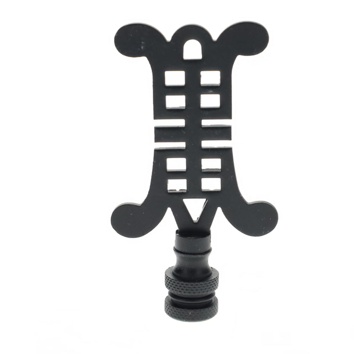 3-1/8" Tall Brass Finial, Chinese Symbol, Black, 1/4-27F Tap (15179BK)