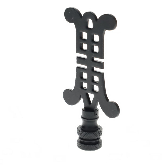 3-1/8" Tall Brass Finial, Chinese Symbol, Black, 1/4-27F Tap (15179BK)
