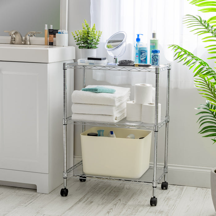3-Tier Metal Wire Shelf Storage Unit with Casters Wheels, Silver - IRIS USA, Inc.