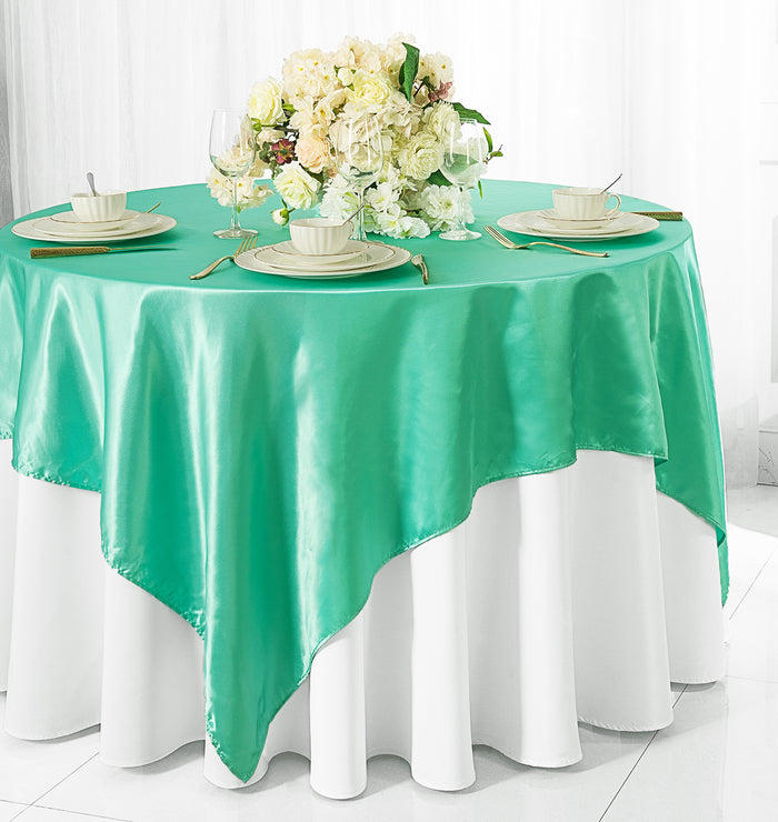85"x85" Seamless Square Satin Table Overlay - Tiff Blue/Aqua Blue (1pc)