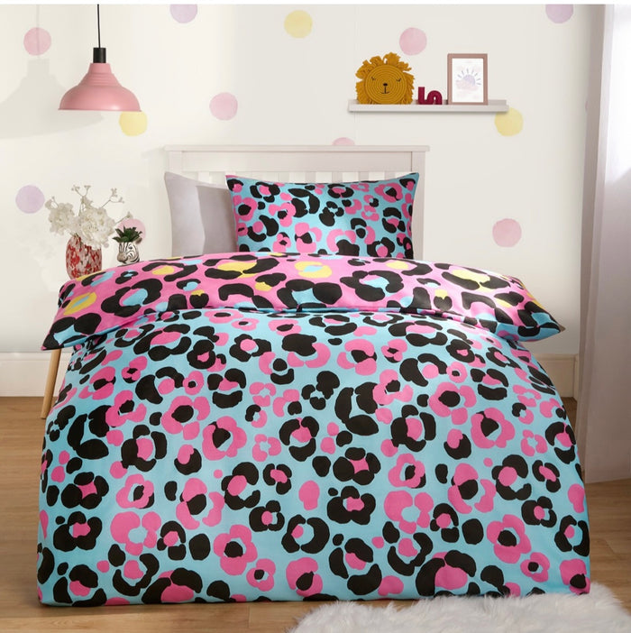 Abstract Neon Leopard Print Reversible Duvet Set - Pink 🇬🇧