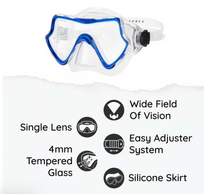 Adults Mask , Snorkel Set With Fins  - Blue