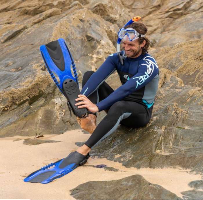 Adults Mask , Snorkel Set With Fins  - Blue