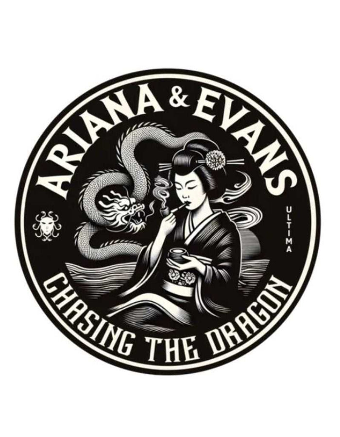 Ariana & Evans Chasing the Dragon shaving soap logo with a stylized woman and dragon illustration