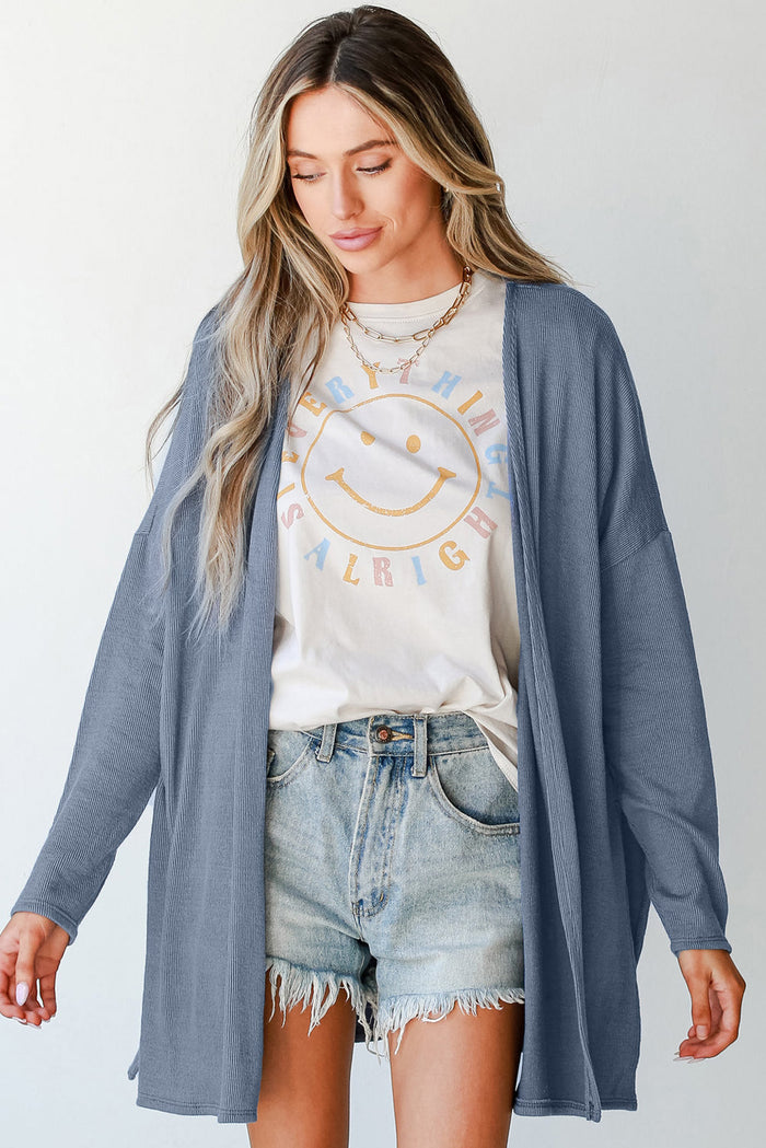Ashleigh Blue Solid Color Rib Knit Open Front Tunic Cardigan 🇨🇳