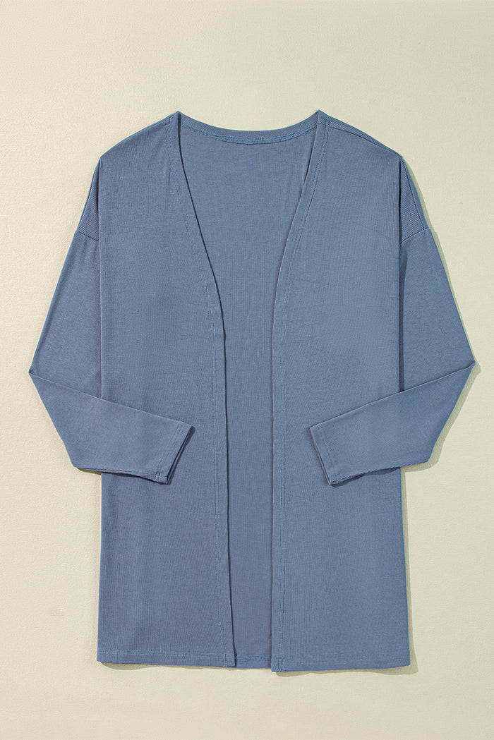 Ashleigh Blue Solid Color Rib Knit Open Front Tunic Cardigan 🇨🇳