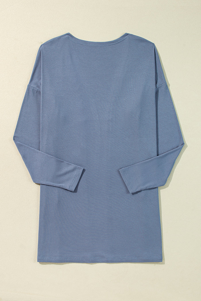 Ashleigh Blue Solid Color Rib Knit Open Front Tunic Cardigan 🇨🇳