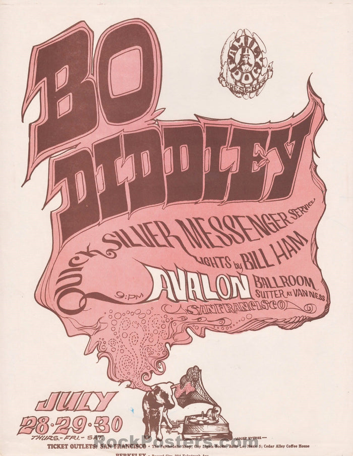 AUCTION - FD-18 - Bo Diddley Quicksilver - Variant 1966 Handbill - Avalon Ballroom - Near Mint Minus