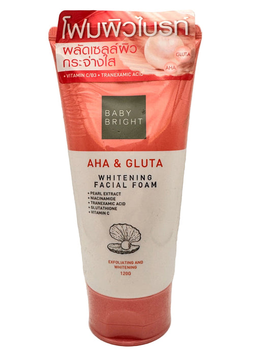 Thai brightening facial foam with AHA and Glutathione for exfoliation, whitening and a radiant complexion