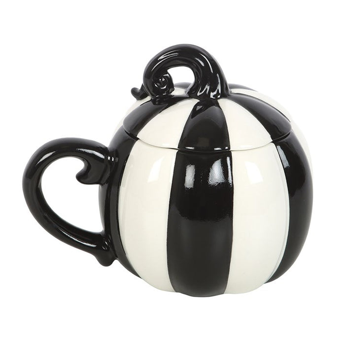 Black and White Striped Pumpkin Lidded Mug 🇬🇧