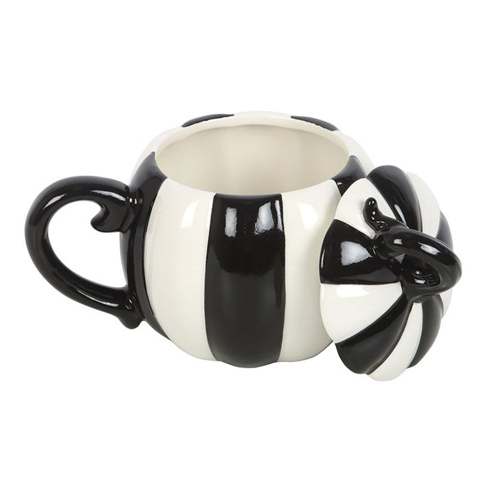 Black and White Striped Pumpkin Lidded Mug 🇬🇧