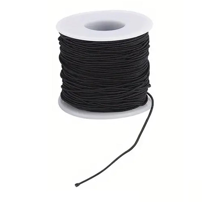 Black Round Elastic Cord, 0.9mm thick, 50 ft spool