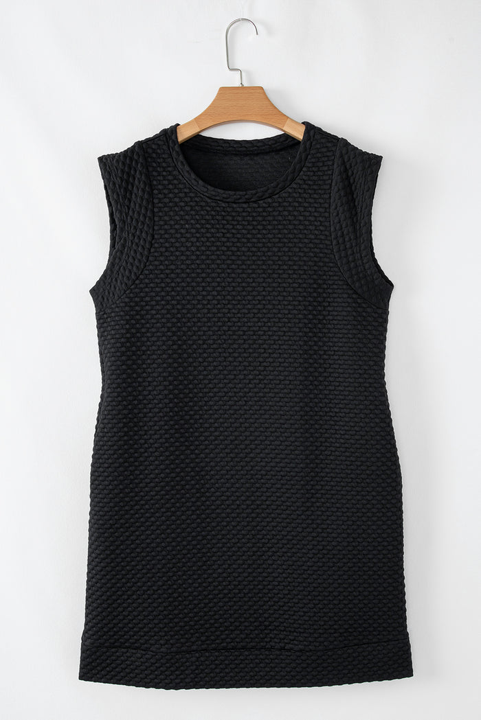 Black Textured Cap Sleeve T-shirt Shift Mini Dress 🇨🇳