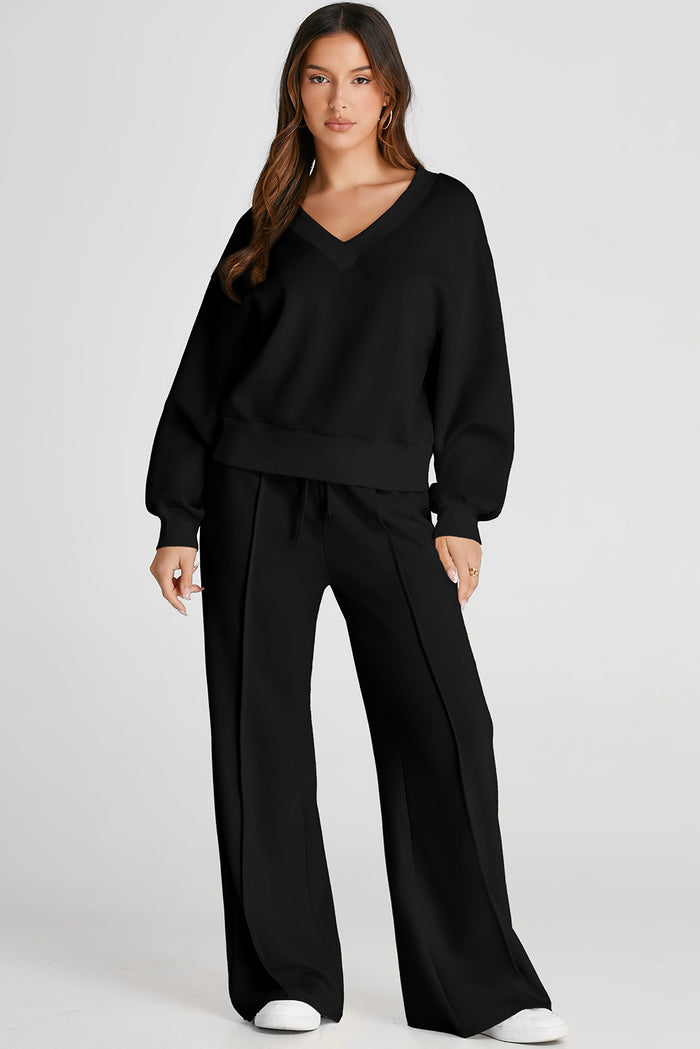 Black V Neck Cropped Seamed High Waist Sports Wear 🇺🇲