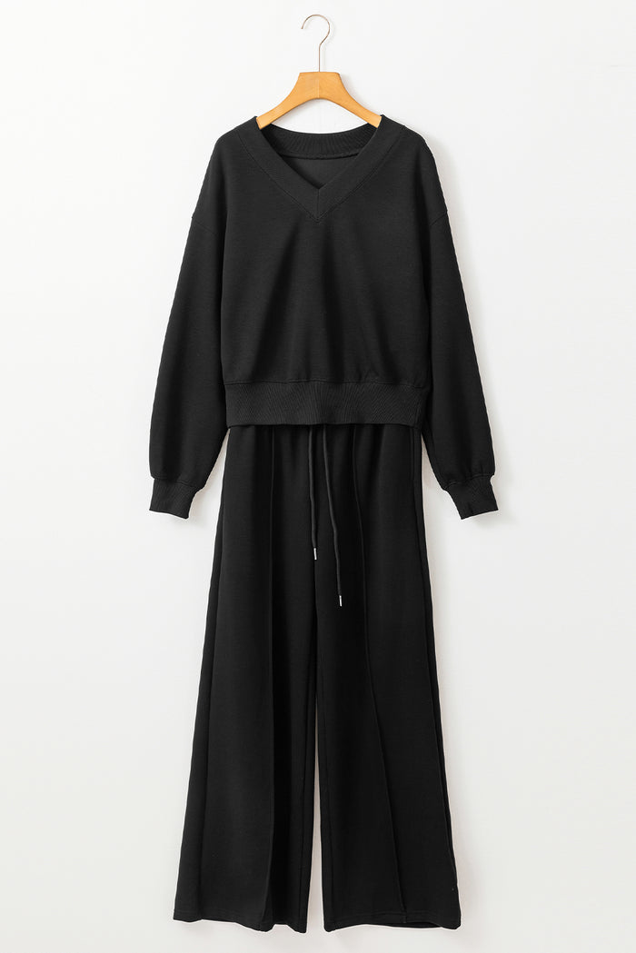 Black V Neck Cropped Seamed High Waist Sports Wear 🇺🇲