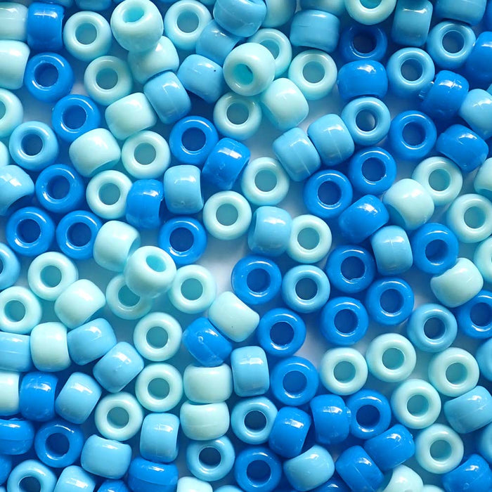 Blue Skies Mix Plastic Pony Beads 6 x 9mm, 1500 beads