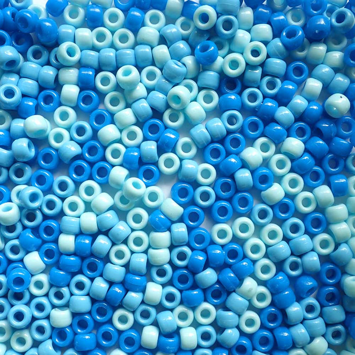 Blue Skies Mix Plastic Pony Beads 6 x 9mm, 1500 beads