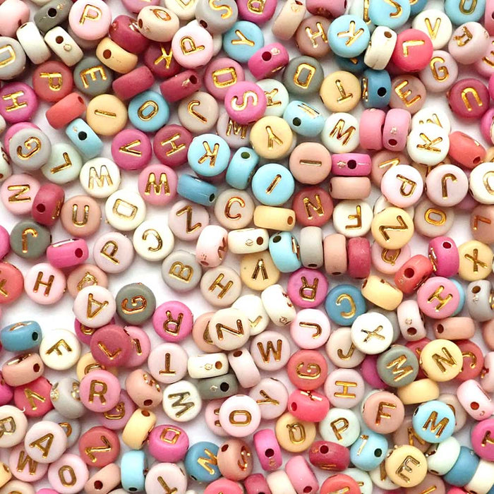 Boho Mix 7mm Round Alphabet Beads, Gold Letters Random Mix, about 600 beads