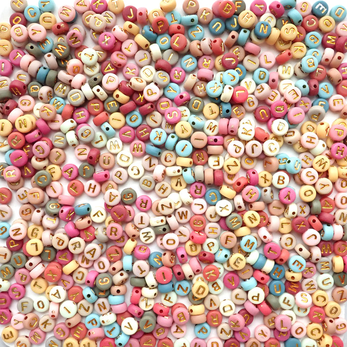 Boho Mix 7mm Round Alphabet Beads, Gold Letters Random Mix, about 600 beads