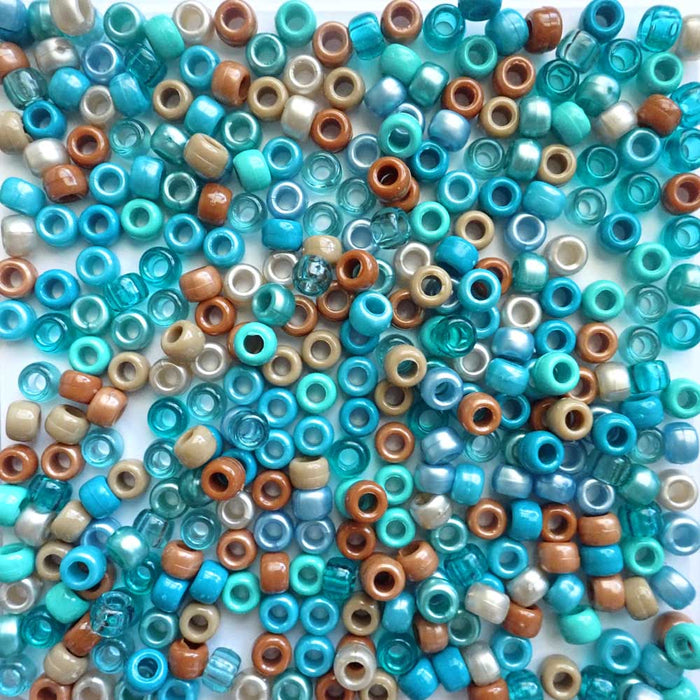Boho Ocean Turquoise Mix Plastic Pony Beads, 6x9mm, 500 beads