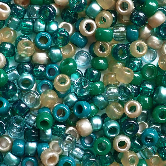 Boho Teal & Green Earth Tones Mix Plastic Pony Beads, 6x9mm, 500 beads